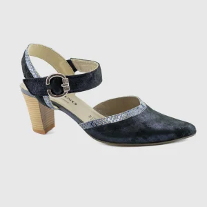 Colonnier - ALVATAN Marine Cuir Imprimé - Escarpin