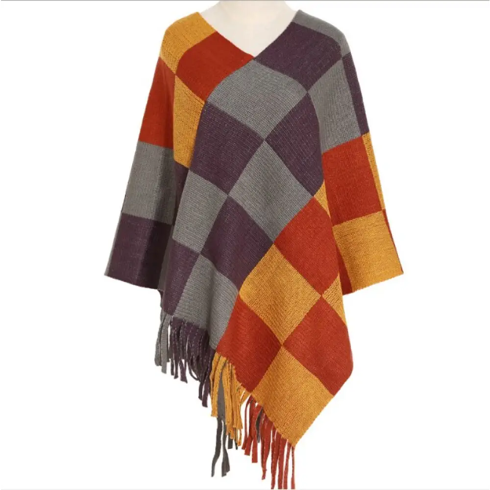 Poncho Carreaux Chaud Pour Femme – Image 7