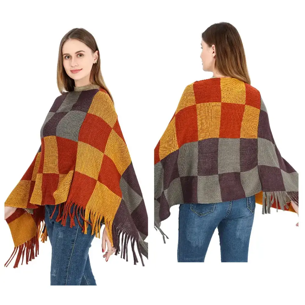 Poncho Carreaux Chaud Pour Femme – Image 3