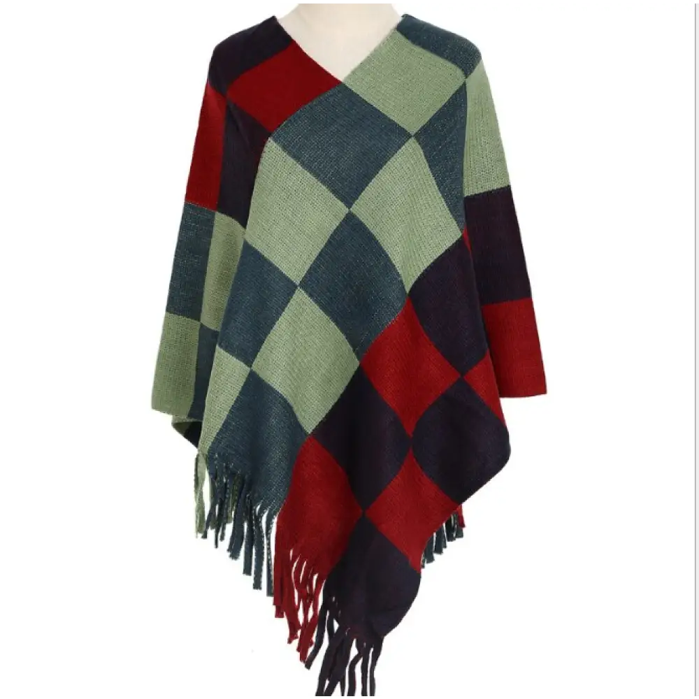 Poncho Carreaux Chaud Pour Femme – Image 6