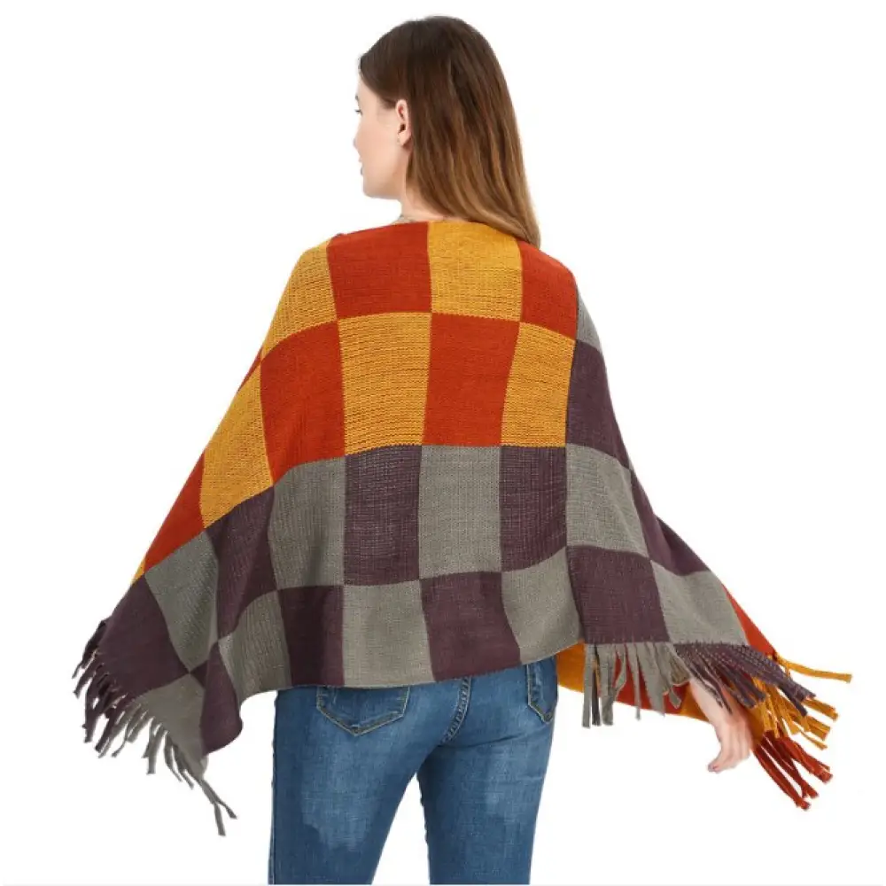 Poncho Carreaux Chaud Pour Femme – Image 2
