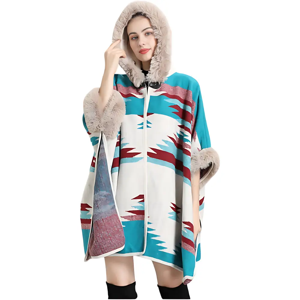 Poncho femme chaud pour hiver avec capuche – Image 3