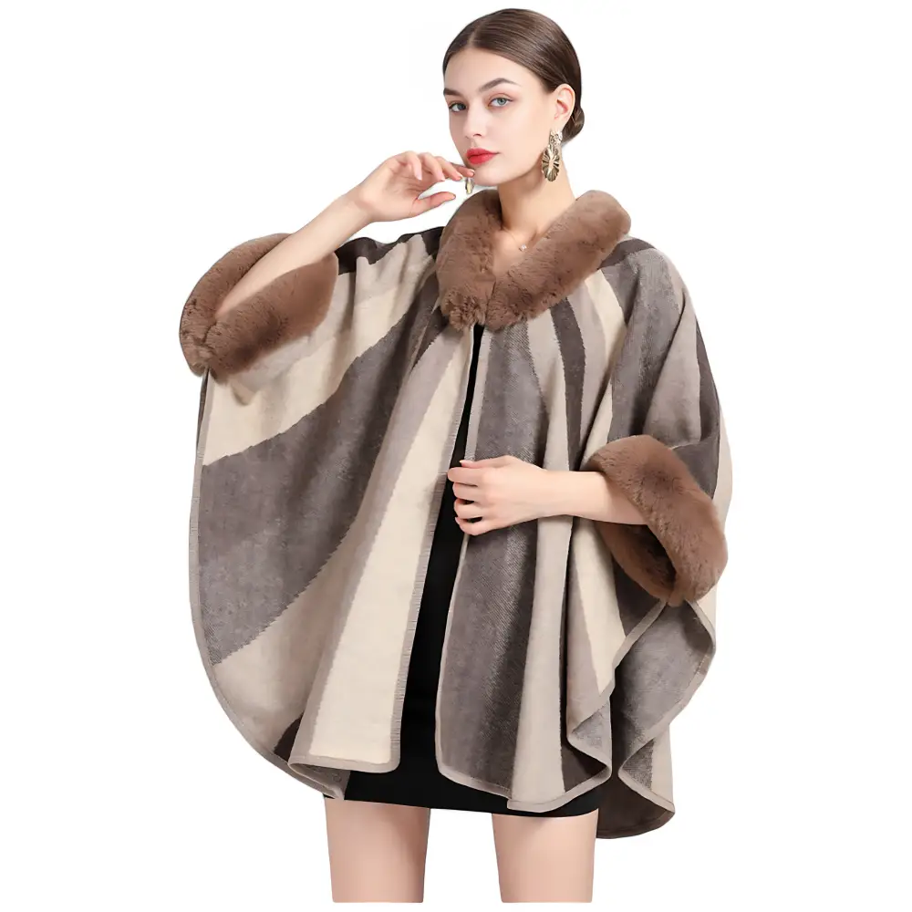 Poncho femme hiver fourrure – Image 3