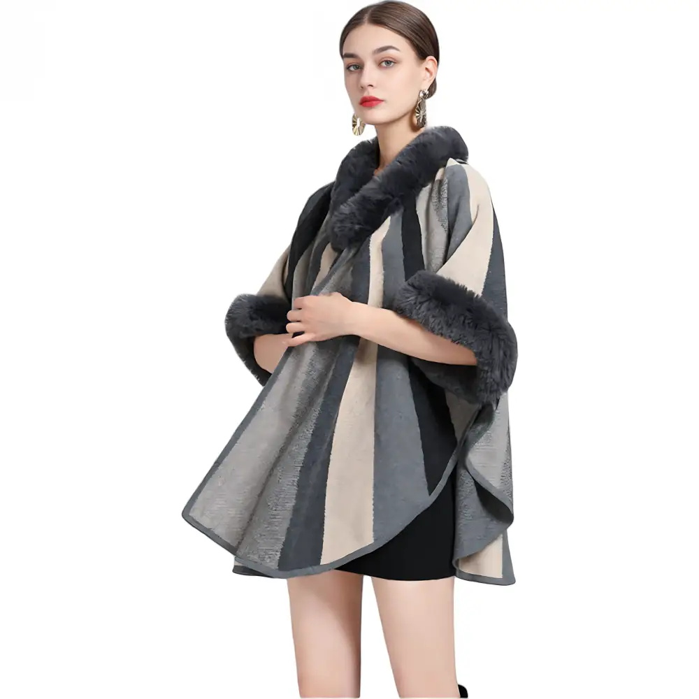 Poncho femme hiver fourrure – Image 8