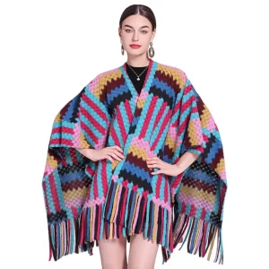 Poncho femme hiver multicolore
