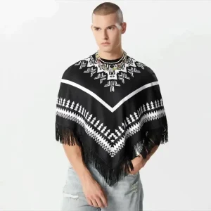 Poncho Homme Franges Ethnique