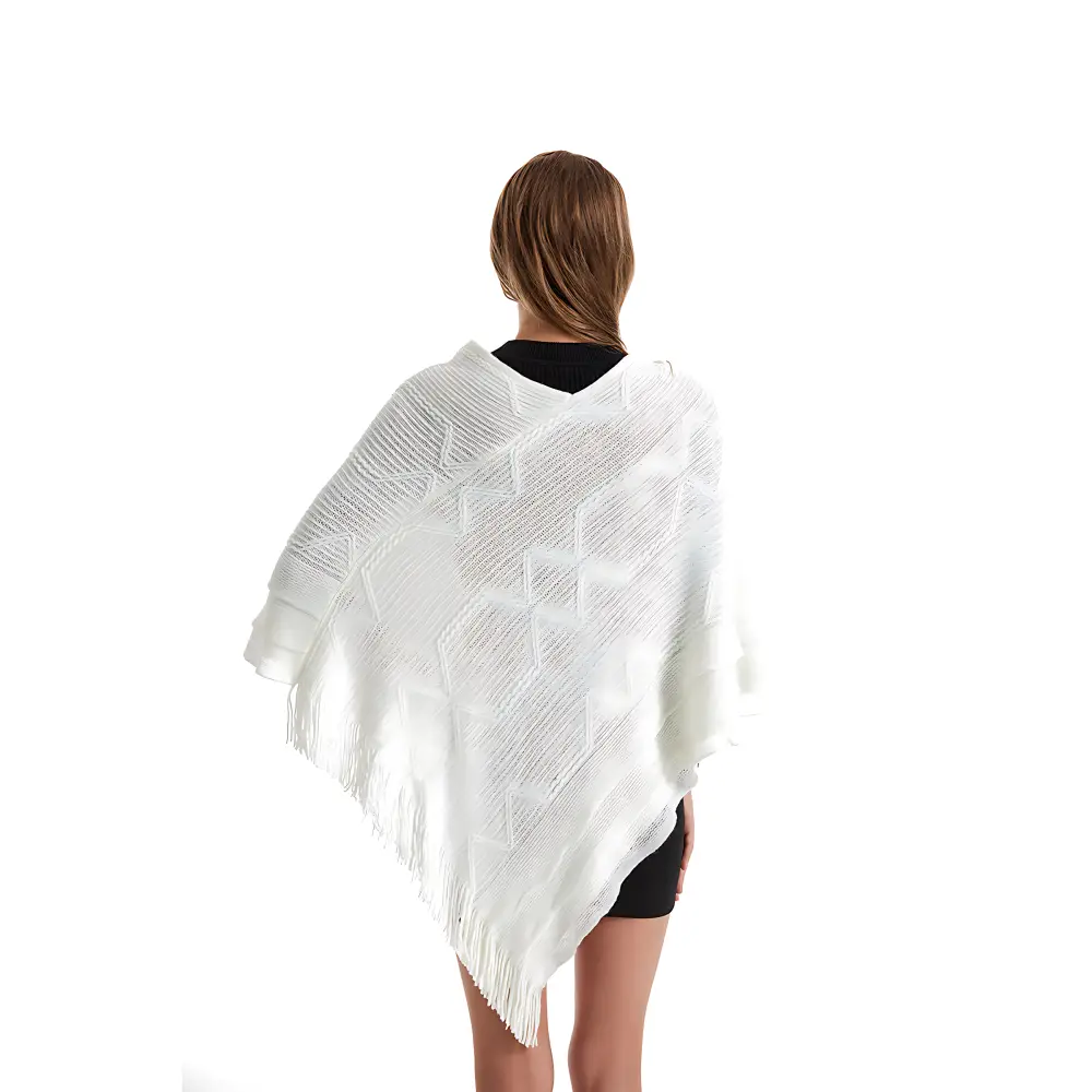 Poncho laine femme à longue frange – Image 3