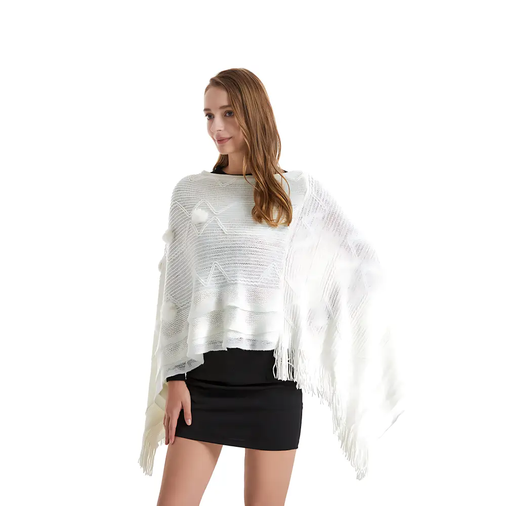Poncho laine femme à longue frange – Image 6