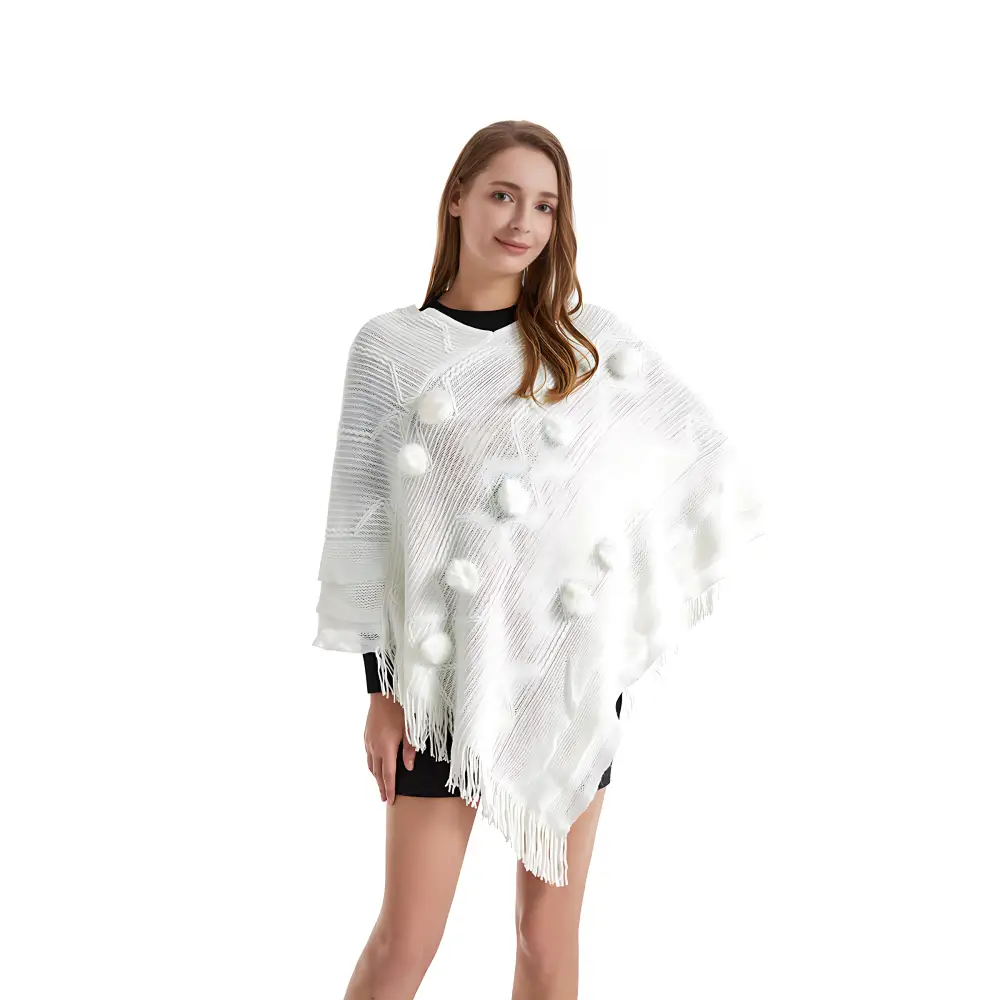 Poncho laine femme à longue frange