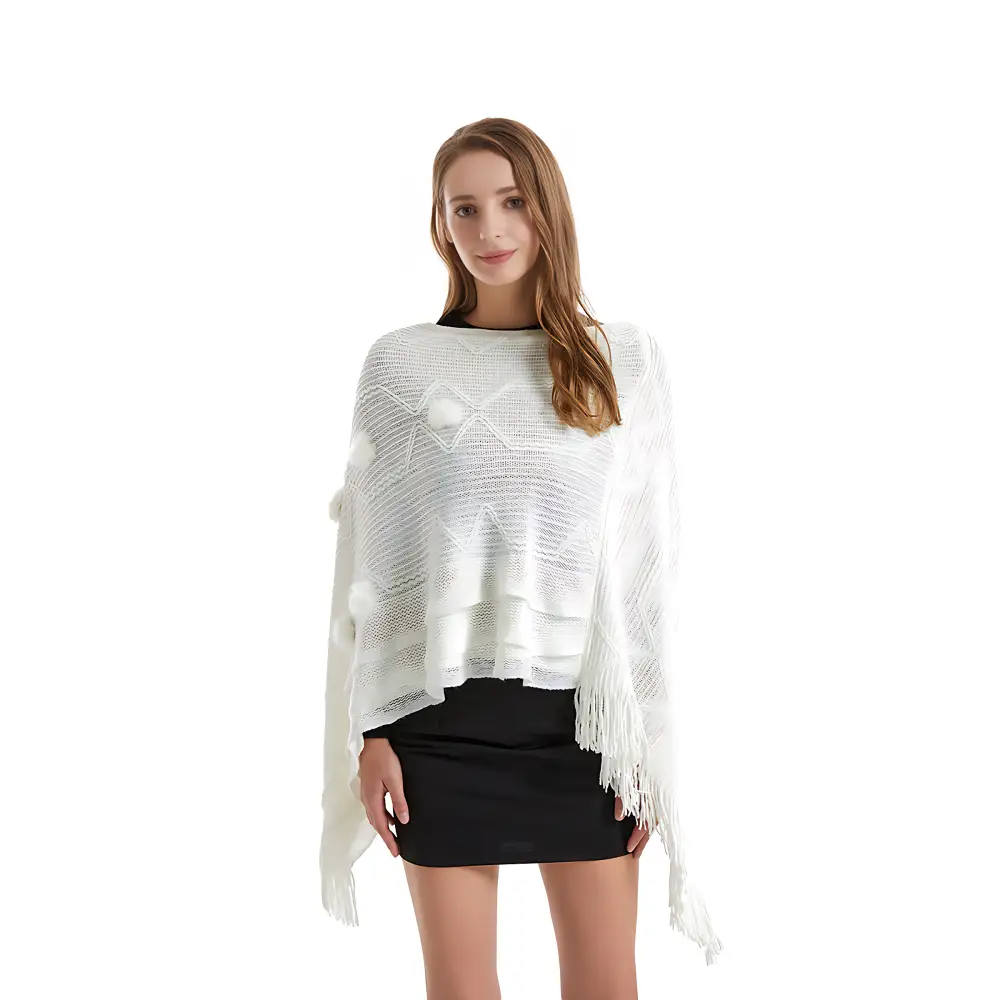 Poncho laine femme à longue frange – Image 4