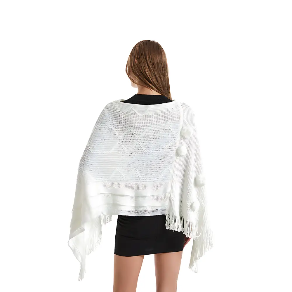 Poncho laine femme à longue frange – Image 7