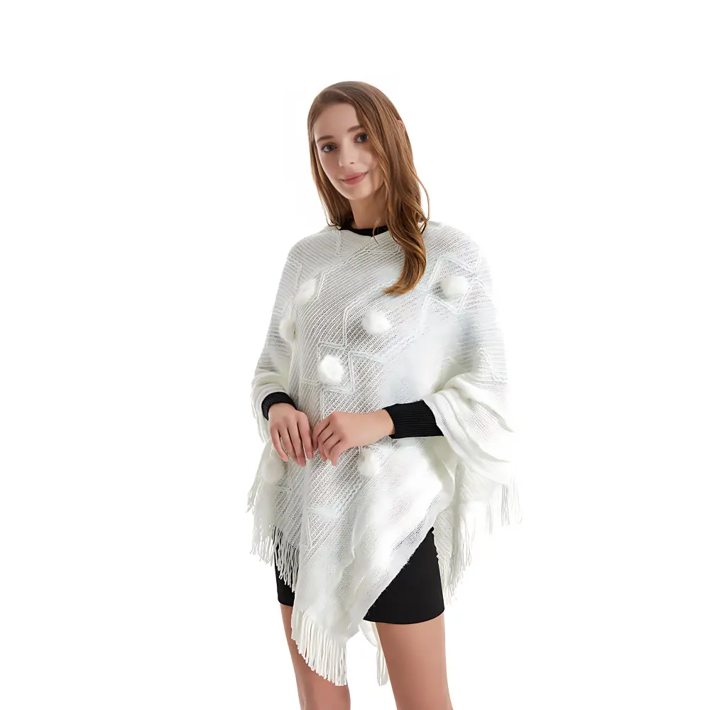 Poncho laine femme à longue frange – Image 2